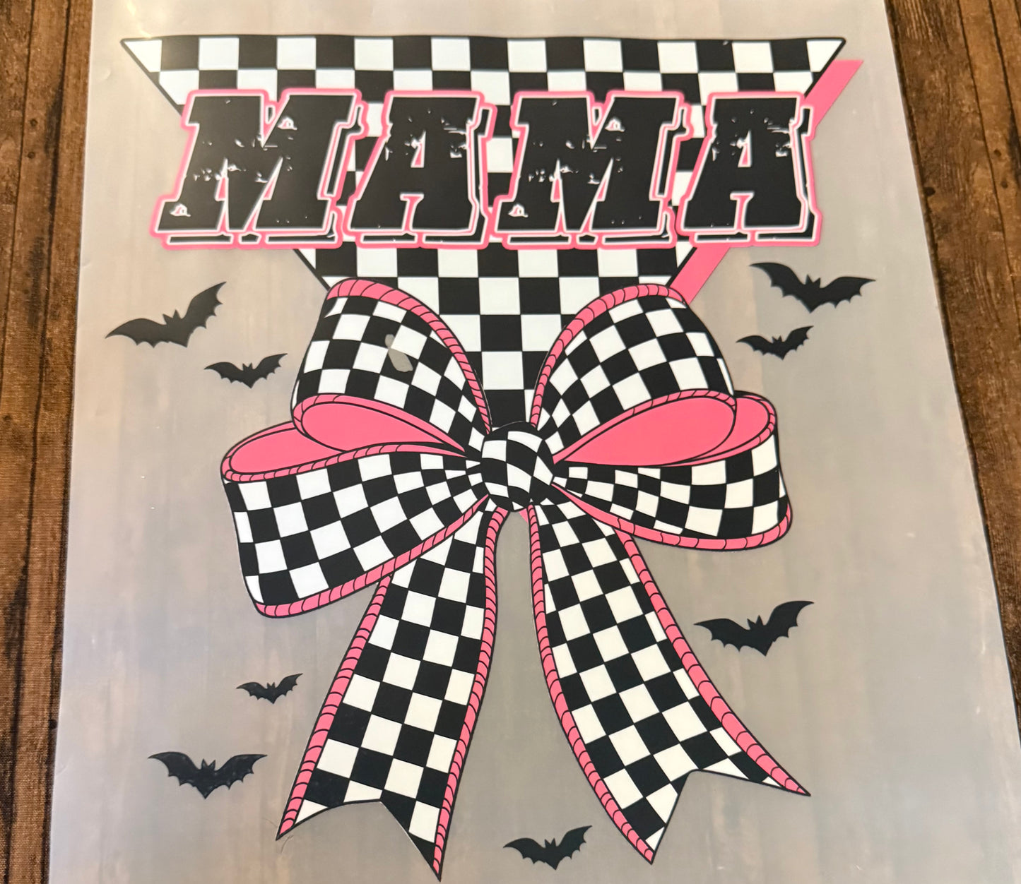 Mama Checkered Bow With Bats