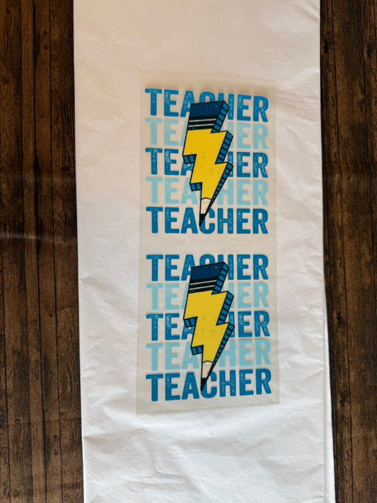 Blue Teacher Pencil Lightening Bolt