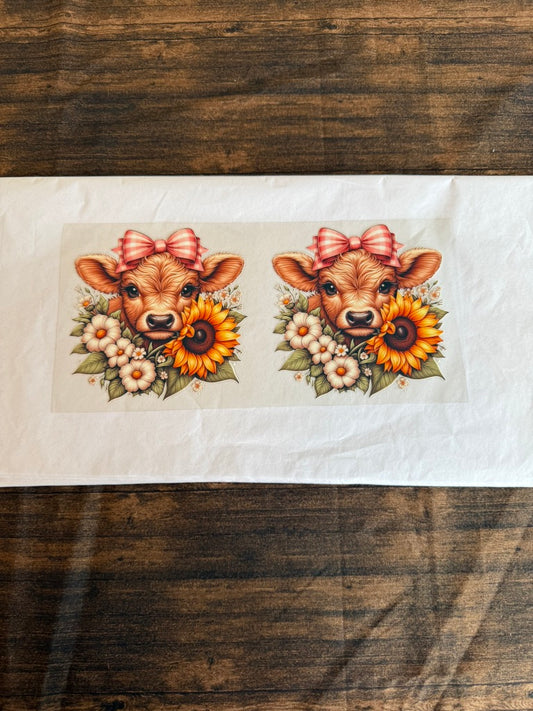 Baby Cow With Bow & Sunflower