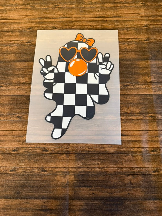 Checkered Ghost Blowing Bubble
