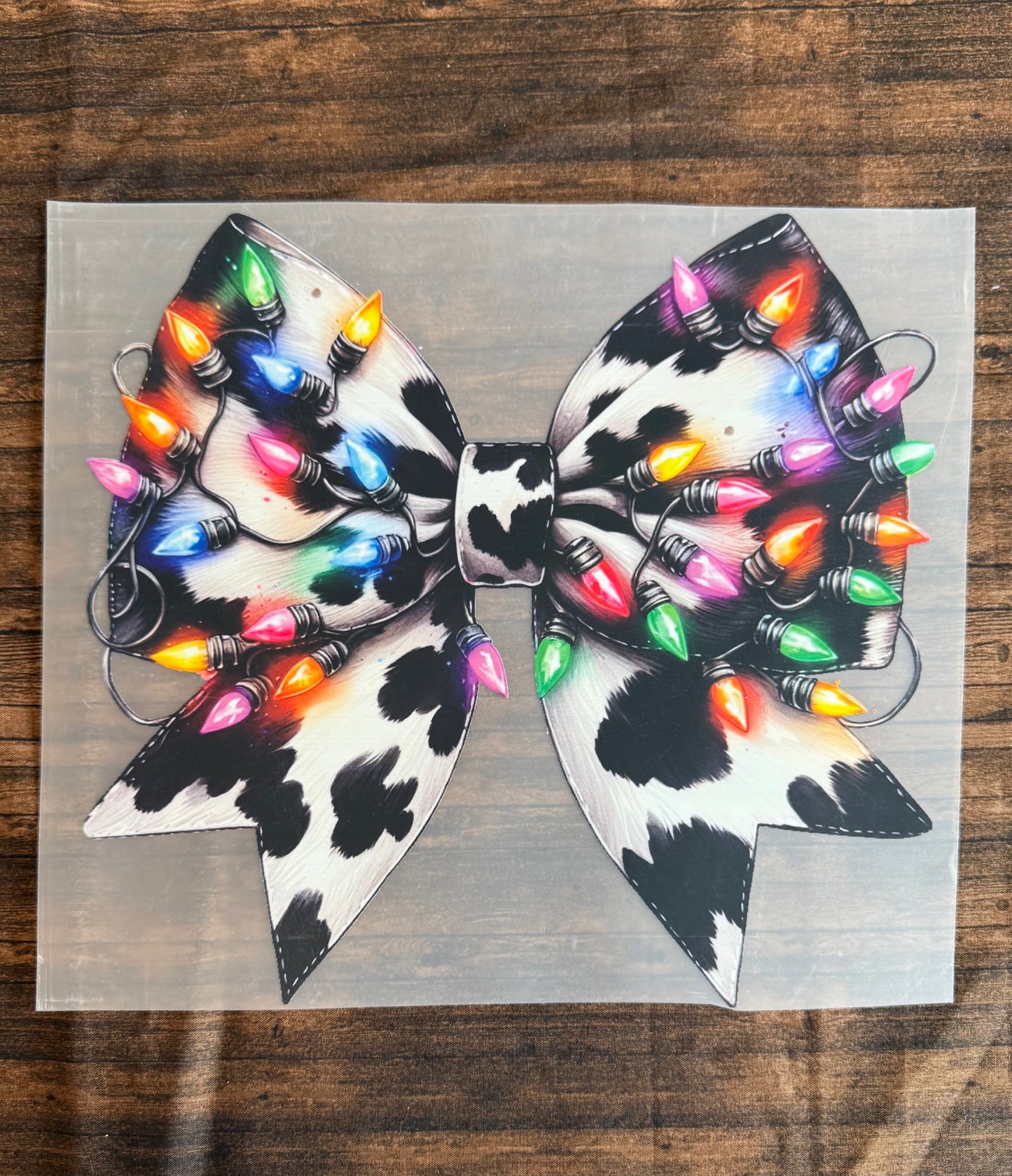Christmas Lights Cow Print Bow