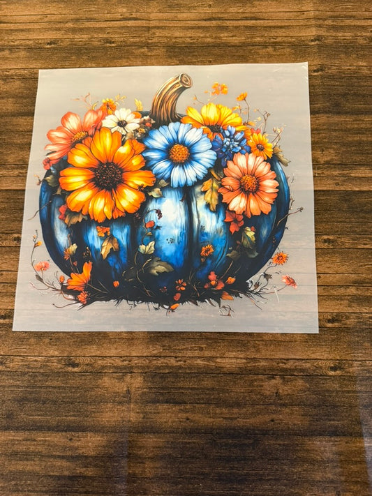 Autumn Blue Pumpkin With Flowers